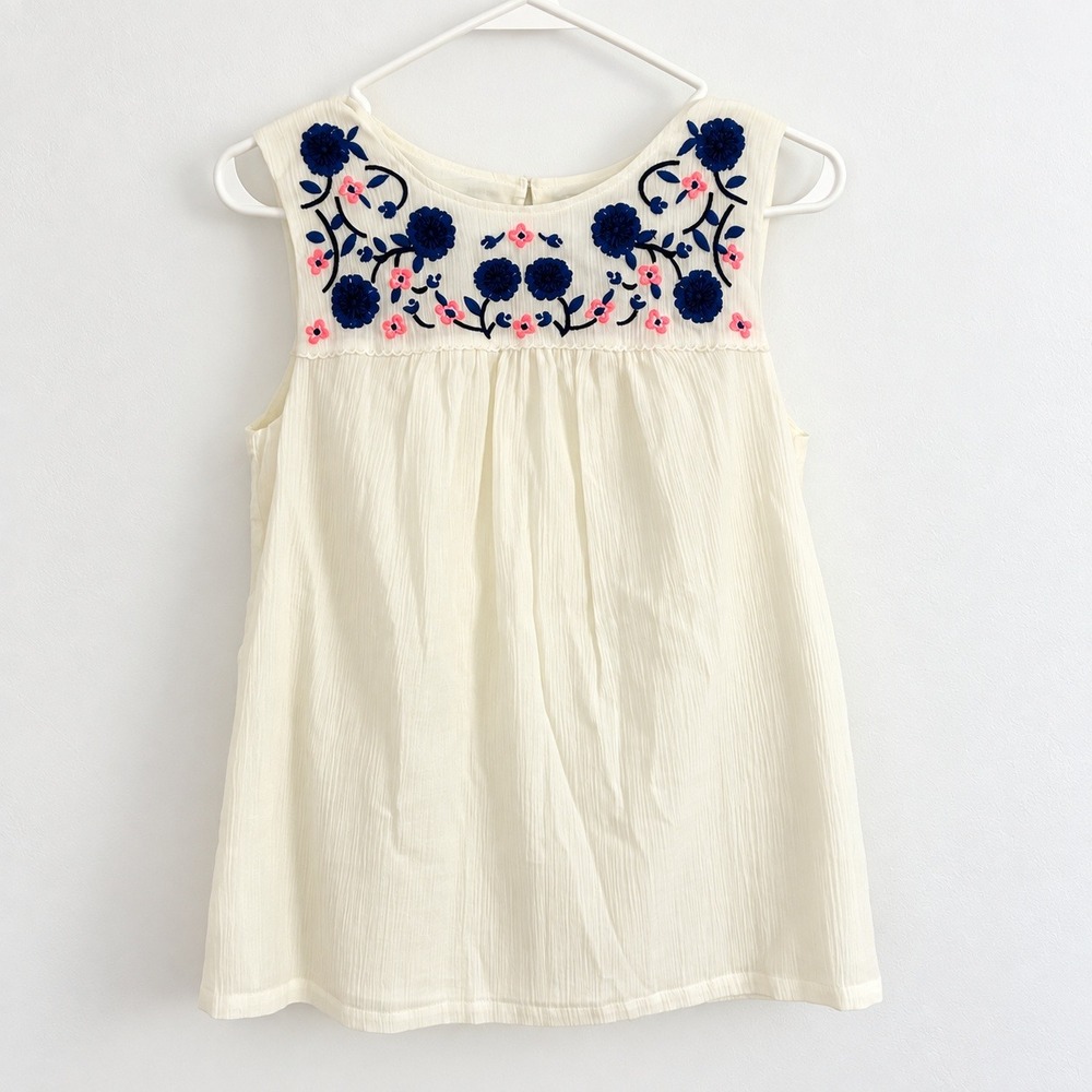 Boden Womens Cream Floral Embroidered Crinkle Textured Sleeveless Lined Blouse 2